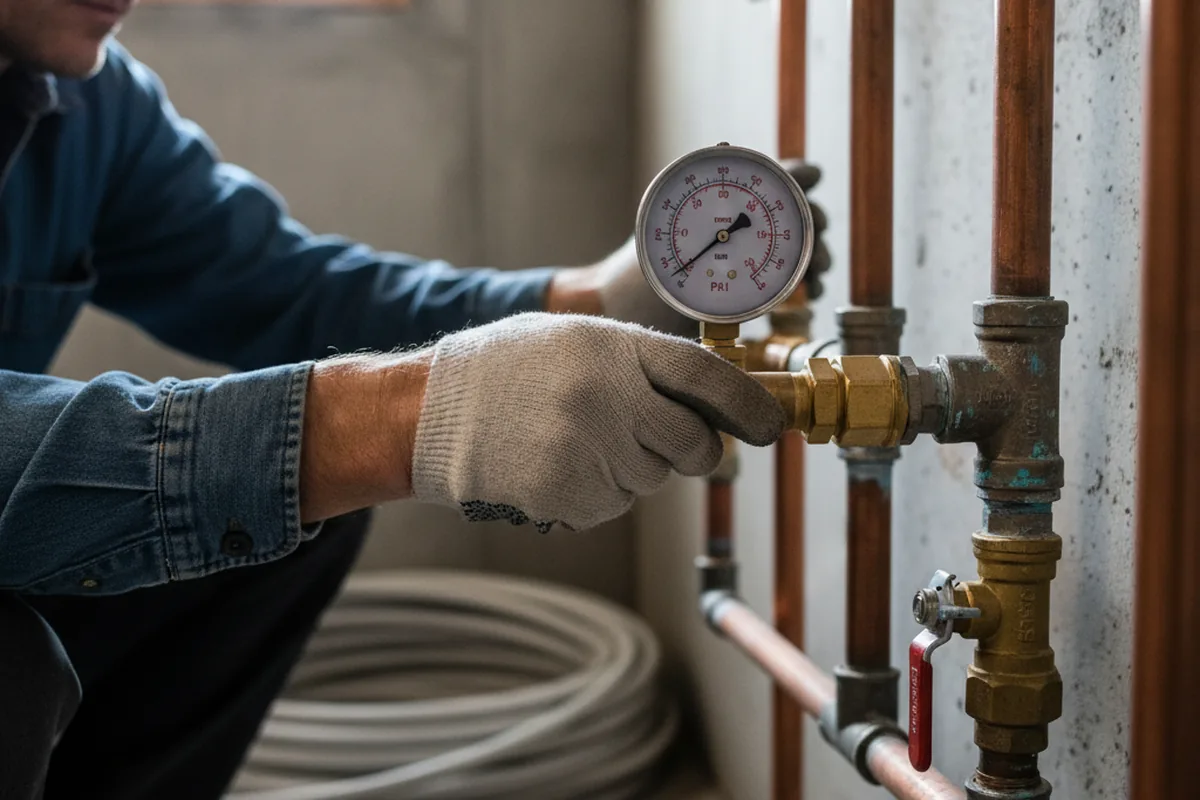Pressure testing a repaired line during Water Line Repair in Castorland